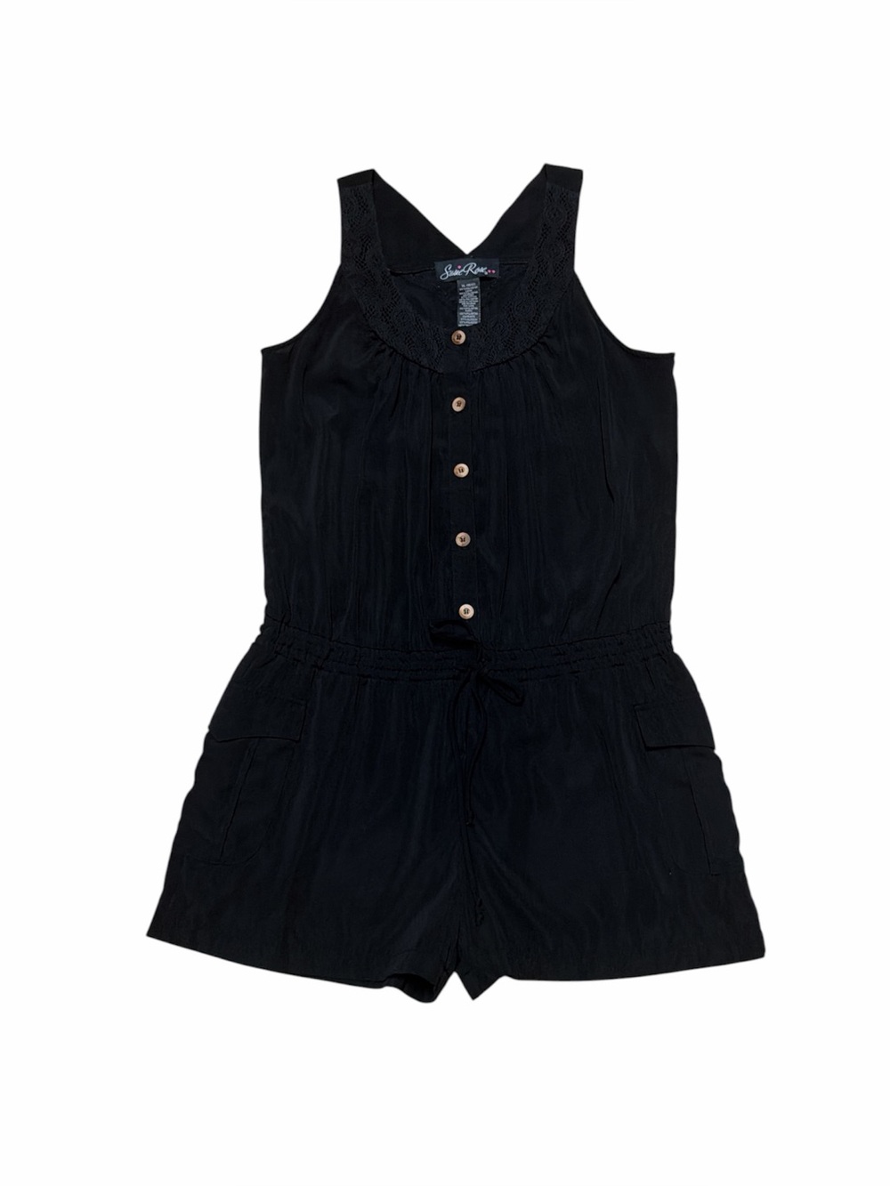 Susie Rose Romper Women’s XL Black Sleeveless Jumper Button Up One Piece Shorts